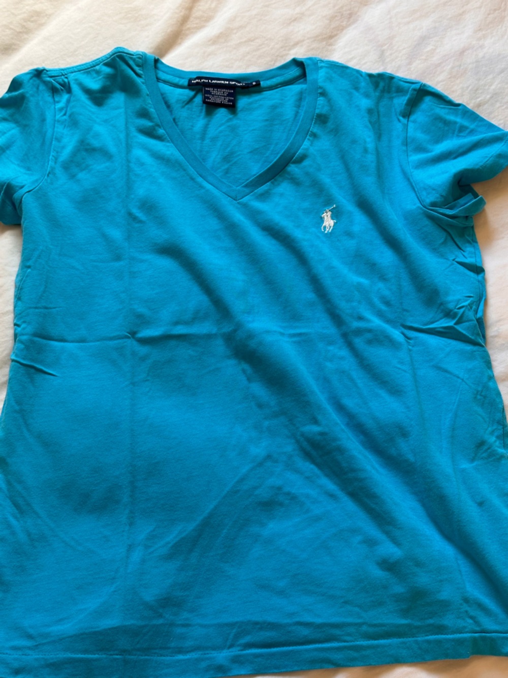 Polo Ralph Lauren Cotton Vneck Tshirt - Blue White - S